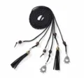 Black braided waist belt, thin rope with tassels and charms, ethnic style for women. - Black