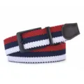 Heren casual geweven elastische riem, rood wit blauw gestreepte gevlochten band met gesp. - 110cm / Zwarte Gesp - Rood Blauw Wit