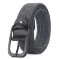 Stylischer grauer geflochtener Elastikgürtel für Damen und Herren mit matter schwarzer Schnalle - 110cm / Schwarze Schnalle / Grau