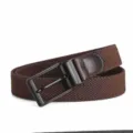 Classic brown braided elastic belt with black buckle, versatile and stylish accessory. - Black Buckle Coffee