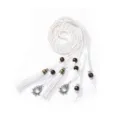 White braided waist belt for women with boho tassel pendants and wooden beads decoration. - White