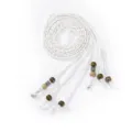 Minimalist white braided waist belt with wooden beads and vintage metallic accents - White / 167cm
