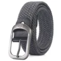 Premium dunkelgrauer gewebter elastischer Stretchgürtel mit Metallschnalle für Jeans - 110cm / Silberverschluss / Grau