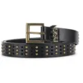 Cinturón de cuero negro estilo punk con tachuelas metálicas, ojales dobles y hebilla retro para mujer. - 110cm / Negro