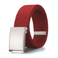 Men's red canvas belt with silver metal buckle, casual punch-free tactical web belt for daily. - Red (Silver Buckle) / 120cm