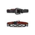 Vintage western leather belt for men women engraved metal buckle casual jeans belt black - Style A-01