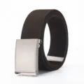 Men's casual canvas belt in dark brown with silver metal buckle, punch-free tactical design variant. - Coffee With Silver Buckle / 120cm
