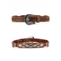 Western vintage carved leather belt with silver metal buckle and horse motif design. - Style A-02