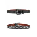 Vintage embossed leather belt for men and women with metal buckle and silver studs. - Style A-04