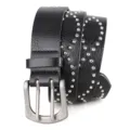 Retro black PU leather belt featuring silver rivets and a classic double-prong buckle - 110cm / Black