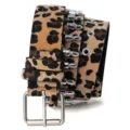 Punk style leopard print belt with silver bullet studs and metal buckle for men and women - 110cm / Leopard Print