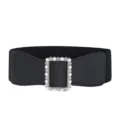 Variante de ceinture de taille élastique noire large avec boucle strass perle pour femme - Noir