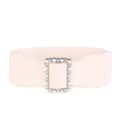 Ceinture élastique large rose classique avec boucle perle strass pour robes manteaux femmes - Beige