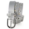 Silver Rhinestone Studded Belt Women Metal Buckle PU Leather Fashion Accessories - 105cm / Silver