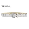 Punk white rivet leather belt with double grommets and metal buckle for women daily. - White