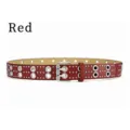Red Punk Studded Leather Belt, Double Grommet Rivet Jeans Belt for Women and Men - Burgundy