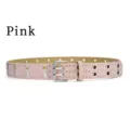 Pink punk style leather belt featuring double grommets and metal rivets for trendy jeans wear. - Pink