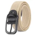 Hochwertiger geflochtener khakifarbener Stretch-Stoffgürtel mit mattschwarzer Schnalle - 110cm / Schwarze Schnalle / Beige