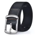 Casual black canvas belt for men and women with metal pin buckle, perfect for outdoor and daily. - Black