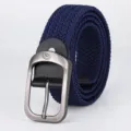 Marineblauer elastischer geflochtener Segeltuchgürtel mit silberner Dornschließe - 105cm / Silberverschluss / Marineblau