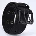 Black canvas belt double pin buckle double grommet casual jeans belt stylish accessory - Black / 120cm