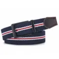 Heren casual gevlochten elastische riem marineblauw met witrode strepen en zwarte gesp. - 110cm / Zwarte Gesp - Blauw Wit Rood