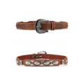 Cintura in pelle intagliata in stile western vintage con fibbia in metallo argento per jeans - Stile B-02