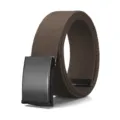 Men's casual brown canvas belt with black metal buckle, punch-free tactical waist strap. - Black Buckle Coffee / 120cm