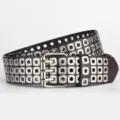 Punk-Stil dunkelbrauner PU-Ledergürtel mit drei Reihen von Metallösen und einer Dornschnalle. - Kaffeebraun