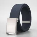 Men's dark blue canvas belt with a durable silver metal buckle for casual daily wear - Silver Clasp Navy Blue / 120cm