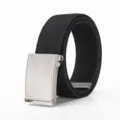Men casual black canvas belt with silver metal buckle, adjustable tactical belt for daily wear. - Black (Silver Buckle) / 120cm