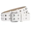 White punk double prong grommet belt with star studs for men and women denim trousers. - White