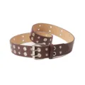 Brown leather double grommet belt with star studs punk style retro trouser waist accessory - Coffee