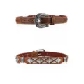 Cintura in vera pelle marrone stile western vintage con decori floreali e borchie a stella. - Stile D-02