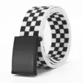 Men's black and white checkered canvas belt with black metal buckle casual tactical belt - Black Clasp Black & White / 120cm