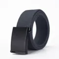 Men's casual canvas belt with solid black automatic buckle tactical waist belt for daily. - Black Buckle Dark Gray / 120cm