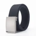Men's casual canvas belt with metal buckle, dark blue tactical punch-free waist strap. - Silver Clasp Dark Grey / 120cm