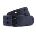 Unisex double grommet canvas belt casual jeans strap with black double prong metal buckle - 110cm / Navy Blue