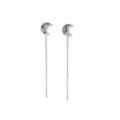 Minimalist silver moon threader earrings with colorful zircon crescent moon studs for women - Colorful Zirconia Moon Ear Threader / Copper (Silver Gold)