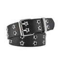 Cintura punk in finta pelle nera con doppia fila di occhielli a stella argentati e fibbia - 110cm / Nero