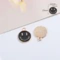 Schattige zwart geemailleerde smiley gezicht legering bedel voor DIY sieraden armbanden. - Ronde Glimlach Gezicht / 1 Stuk / Zwart
