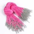 Bulk bundle of 50cm pink waxed cotton cord necklace chains with lobster clasp and extender - 1.5mm (10 Pieces/Pack) / Pink