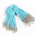 Bundle of sky blue 50cm waxed cord necklace cords with silver lobster clasp extensions - 1.5mm (10 Pieces/Pack) / Sky Blue