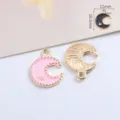 Geëmailleerde legering maan ster hangters DIY sieraden maken bedels voor kettingen. - Maan / 1 Stuk / Roze