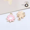 Geëmailleerde legering bloem hanger charm voor DIY armband ketting sieraden maken ambacht. - Zonnebloem / 1 Stuk / Roze