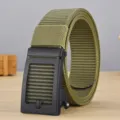 Cintura intrecciata in nylon tattico da uomo con fibbia automatica nera, casual e traspirante. - P0139B / 120cm / Verde militare