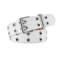 Cintura punk in pelle bianca con doppia fila di occhielli a stella e fibbia doppia argento - 110cm / Bianco