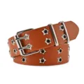 Elegante cintura marrone stile punk da donna con doppia fila di occhielli a stella. - 110cm / Kaki