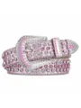 Rhinestone encrusted pink leather western belt detail featuring sparkling crystals and buckle. - Pink