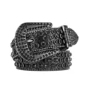 Black rhinestone western belt studded punk cowgirl leather luxury bling waist belt for women - 105cm / Dull Black